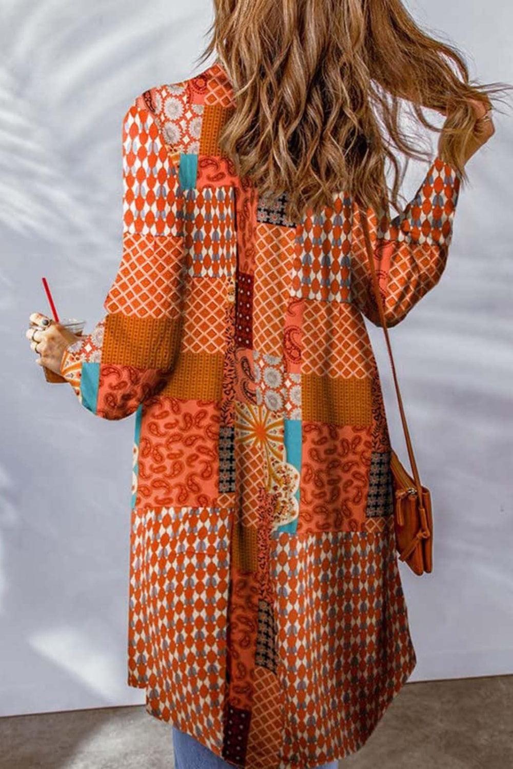 Printed Button Up Long Sleeve Cardigan Carauana Store