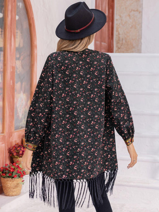 Printed Fringe Detail Cardigan Carauana Store