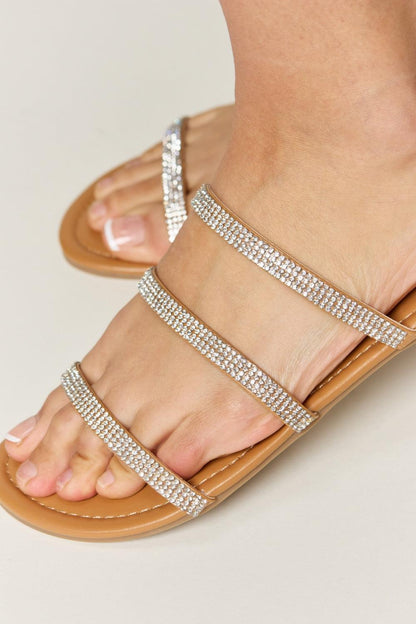WILD DIVA Rhinestone Three-Strap Flat Sandals Carauana Store