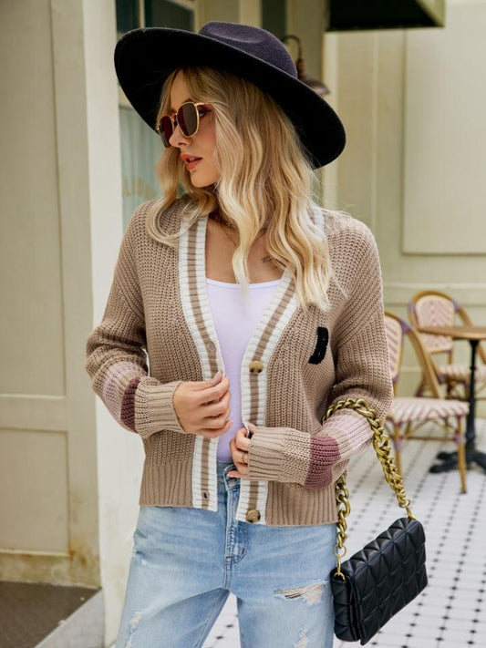 Contrast Button Up Dropped Shoulder Cardigan Carauana Store