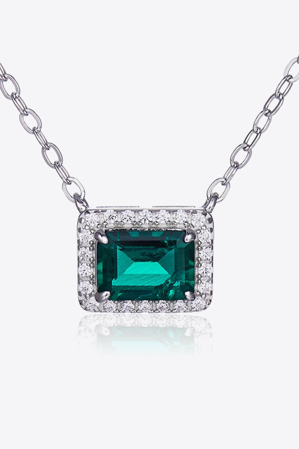 Lab-Grown Emerald Rectangle Pendant Necklace Carauana Store