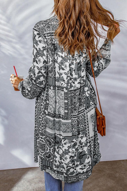 Printed Button Up Long Sleeve Cardigan Carauana Store