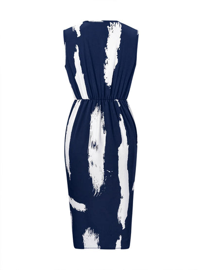 Printed Surplice Sleeveless Knee Length Dress Carauana Store