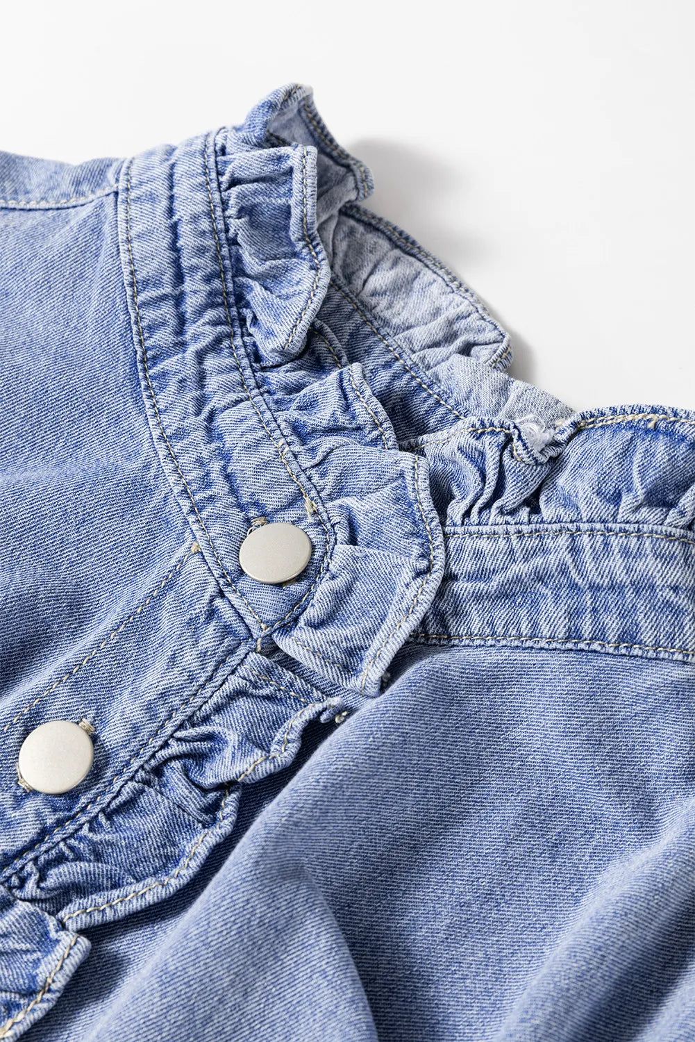 Frill Button Up Long Sleeve Denim Top Carauana Store
