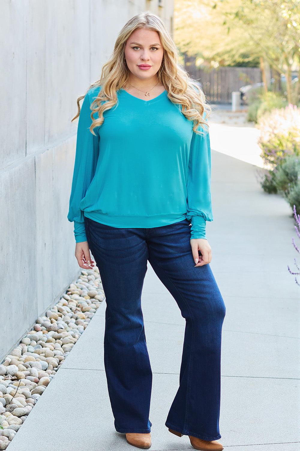 Basic Bae Full Size V-Neck Lantern Sleeve Blouse Carauana Store