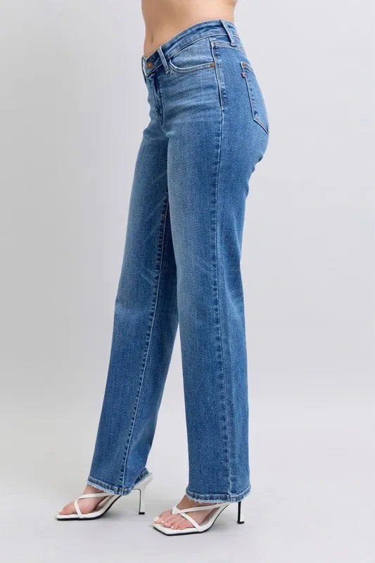 Judy Blue Full Size High Waist V-Front Vintage Wash Straight Jeans Plus Size Carauana Store