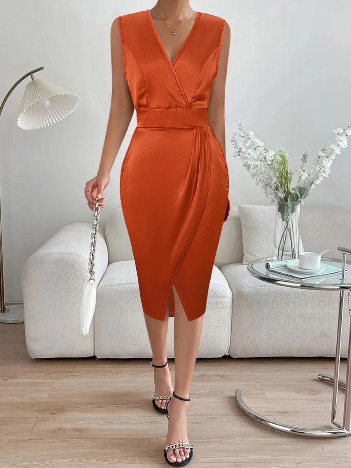 Slit Surplice Sleeveless Midi Dress Carauana Store