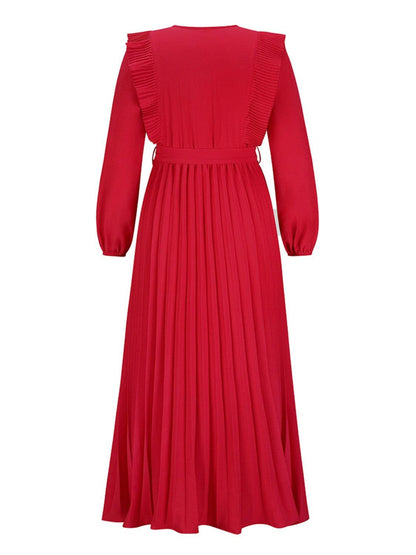 Pleated Surplice Tie Waist Maxi Dress Carauana Store
