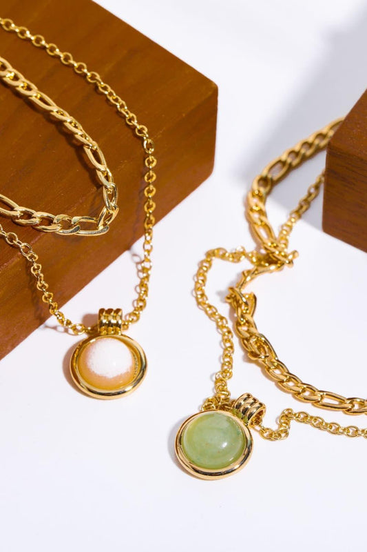 Copper 14K Gold-Plated Round Shape Aventurine Pendant Necklace Carauana Store