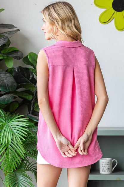 Heimish Full Size Texture Button Up Sleeveless Top Carauana Store