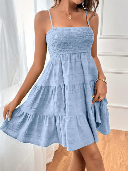 Smocked Tiered Sleeveless Mini Dress Carauana Store