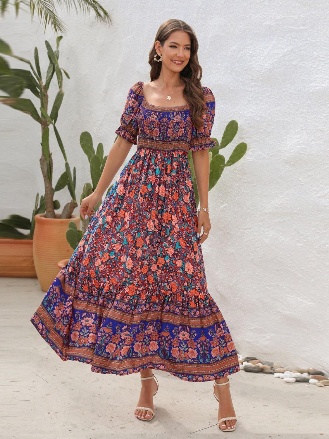 Floral Flounce Sleeve Midi Dress Carauana Store
