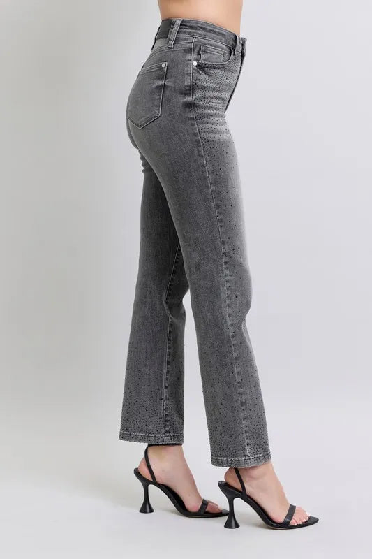 Judy Blue Full Size High Waist Rhinestone Straight Jeans Plus Size Carauana Store