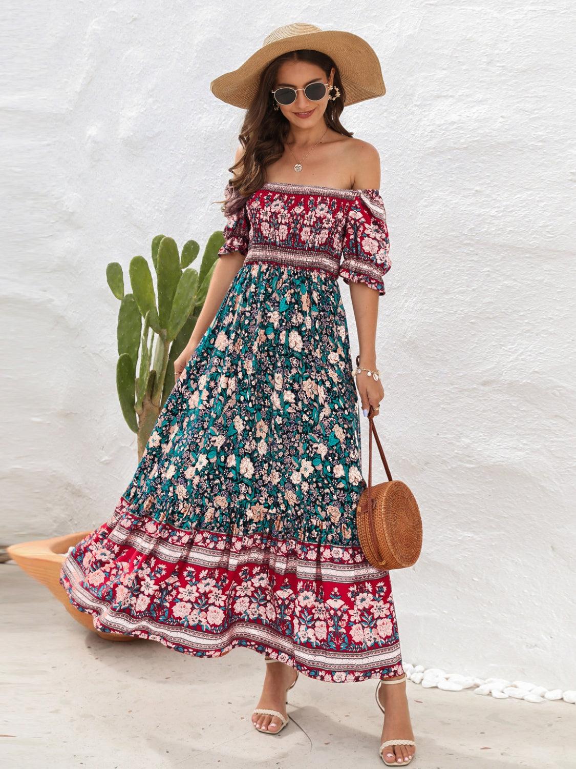 Floral Flounce Sleeve Midi Dress Carauana Store