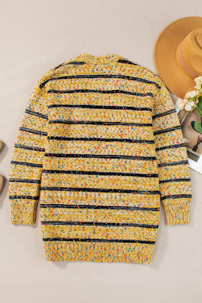 Striped Open Front Long Sleeve Cardigan Carauana Store