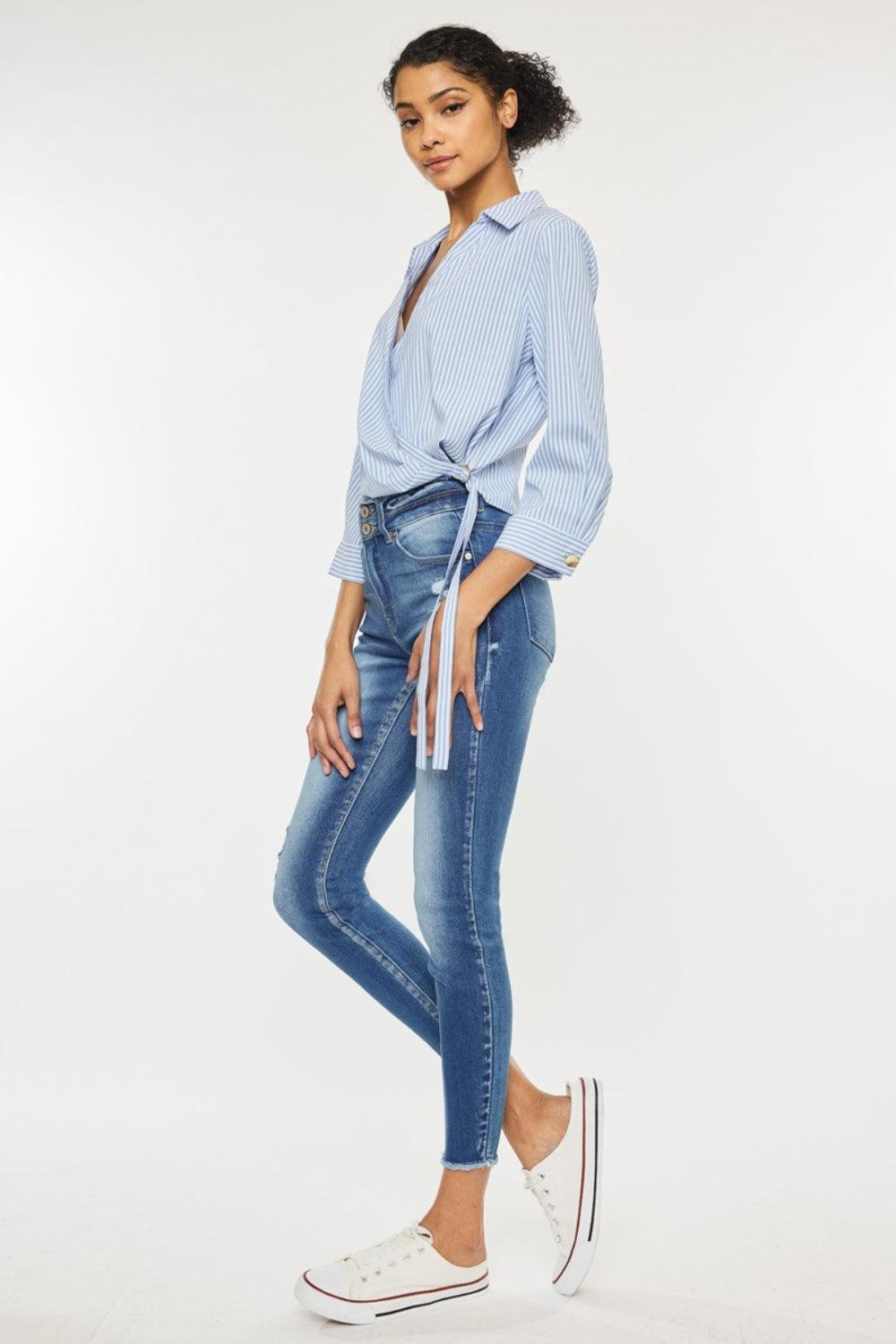 Kancan Distressed Raw Hem High Waist Jeans Carauana Store