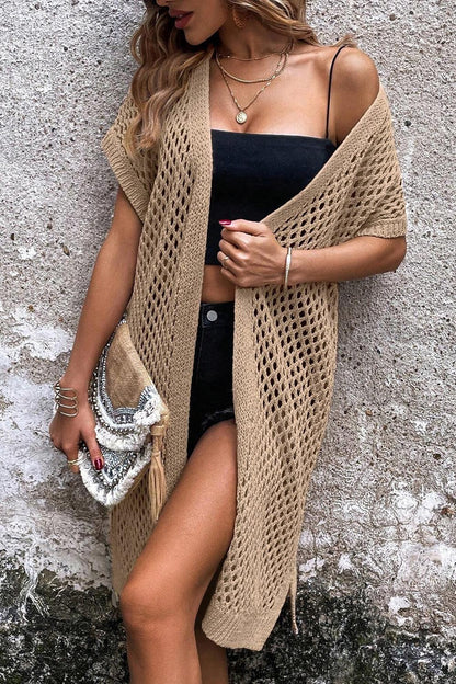 Openwork Open Front Short Sleeve Cardigan Carauana Store