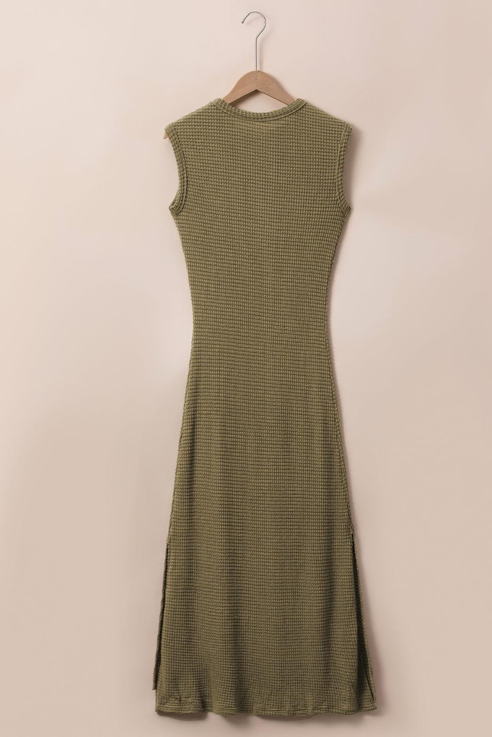 Waffle-Knit Slit Sleeveless Maxi Dress Carauana Store