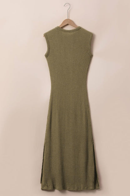 Waffle-Knit Slit Sleeveless Maxi Dress Carauana Store