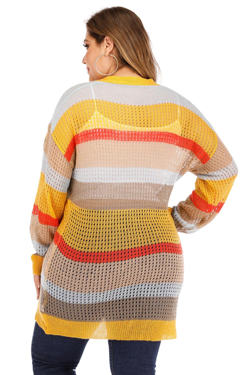 Plus Openwork Color Block Button Up Cardigan Carauana Store