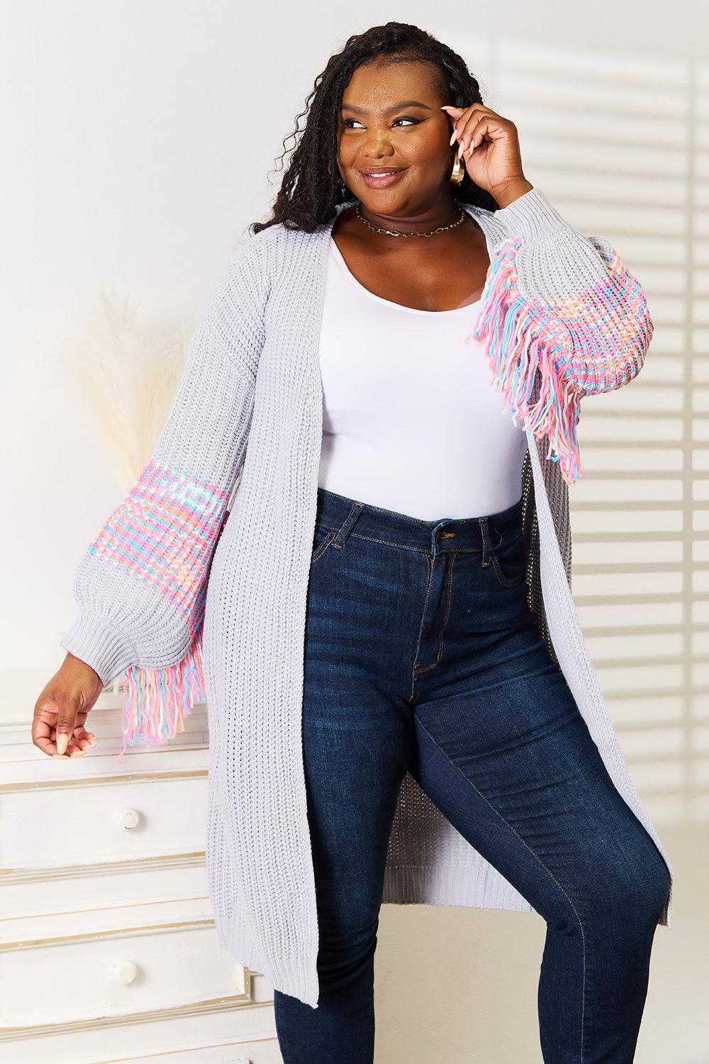 Woven Right Fringe Sleeve Dropped Shoulder Cardigan Carauana Store