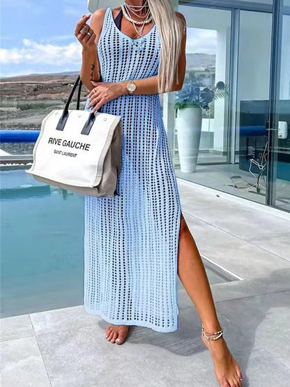 Openwork Slit Cutout Wide Strap Dress Carauana Store
