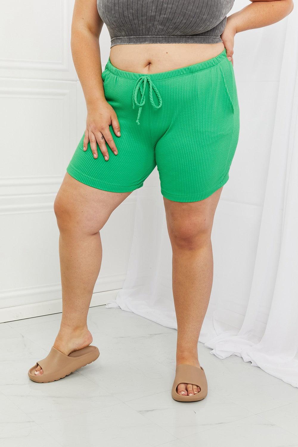 Blumin Apparel Too Good Full Size Ribbed Shorts in Green Carauana Store