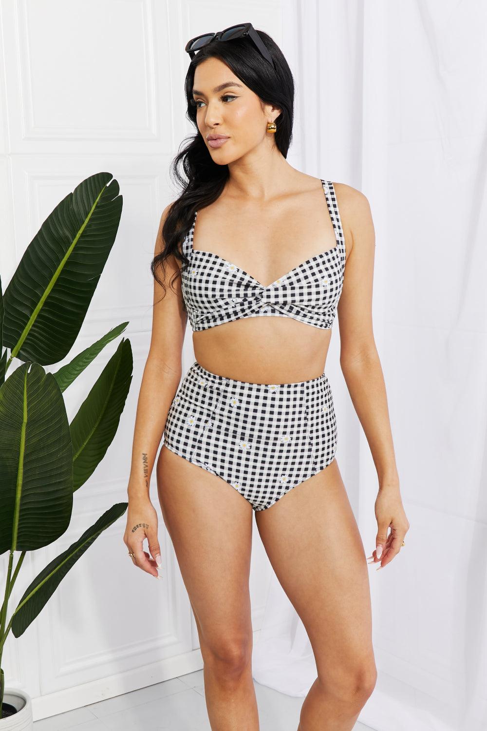 Marina West Swim Take A Dip Twist High-Rise Bikini in Black Carauana Store