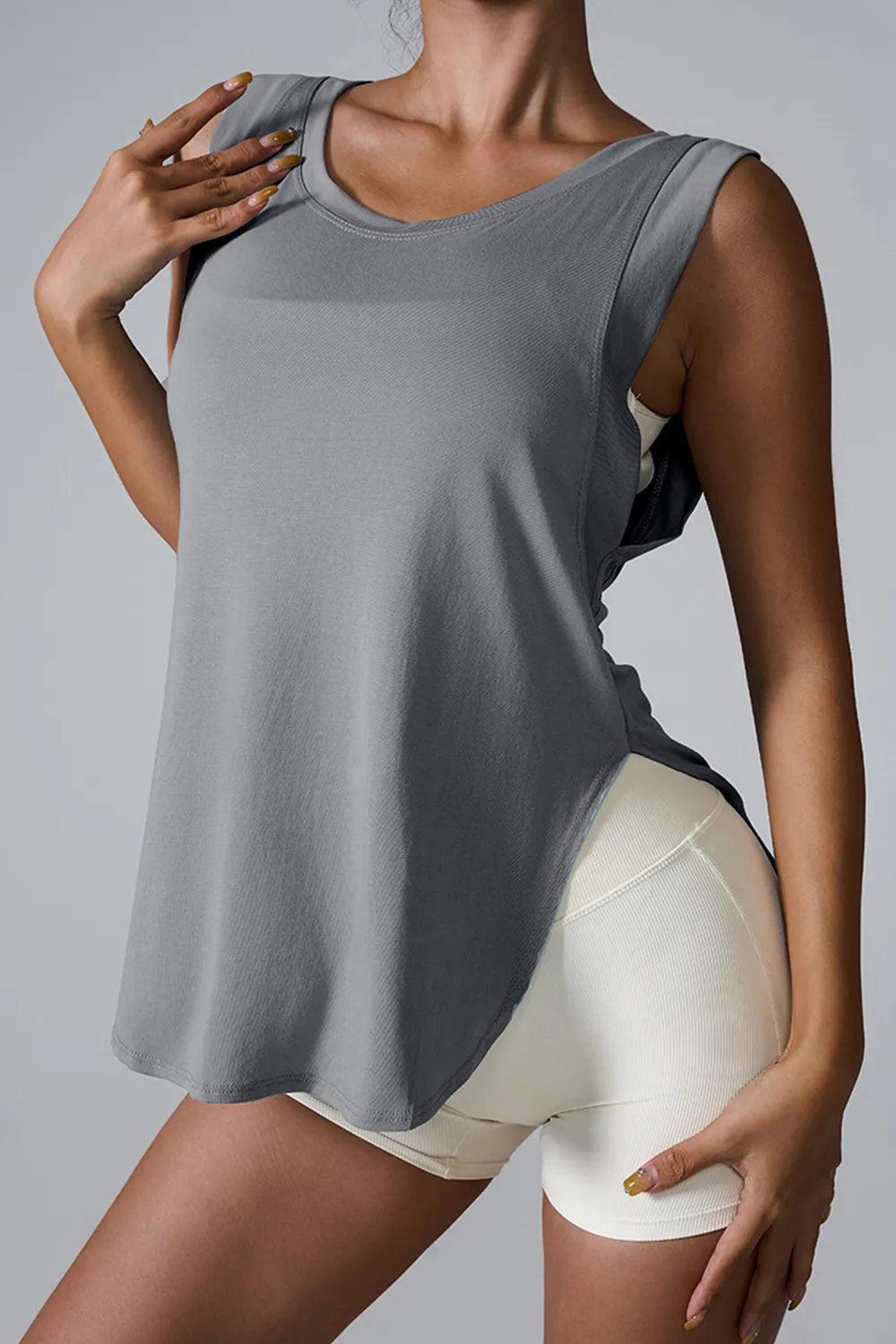 Slit Round Neck Active Tank Carauana Store