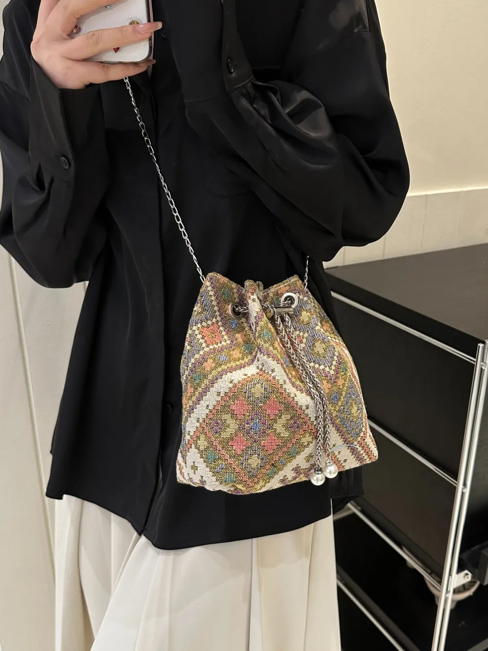 Printed Chain Bucket Bag Carauana Store