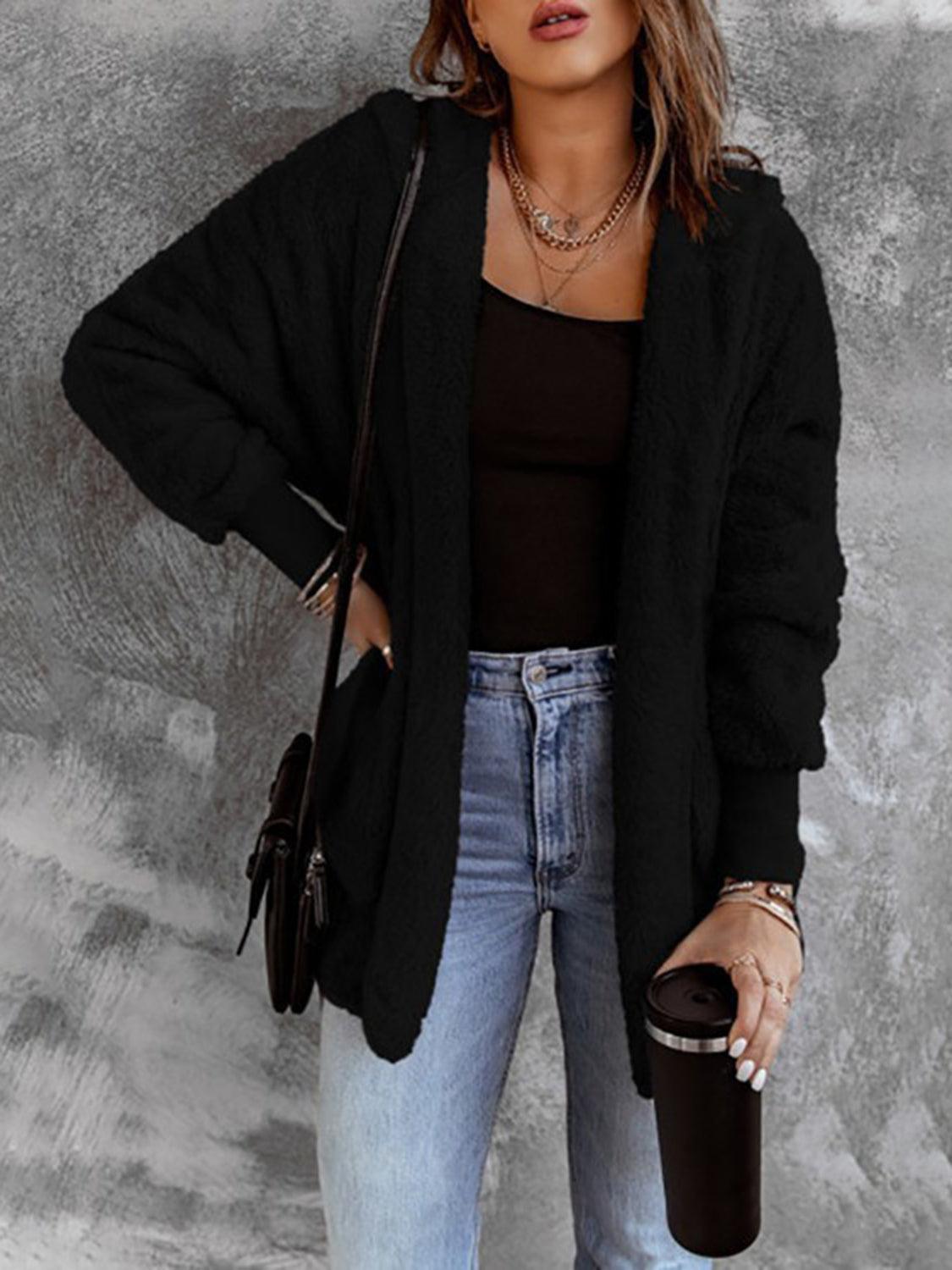 Open Front Hooded Faux Fur Outwear with Pockets Carauana Store