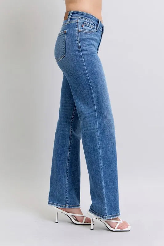 Judy Blue Full Size High Waist V-Front Vintage Wash Straight Jeans Plus Size Carauana Store