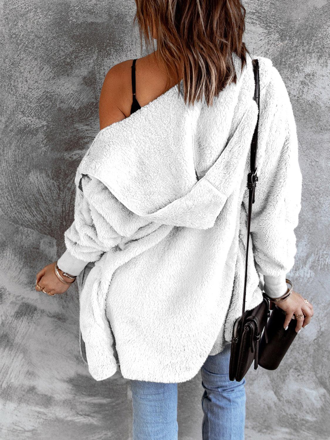 Open Front Hooded Faux Fur Outwear with Pockets Carauana Store