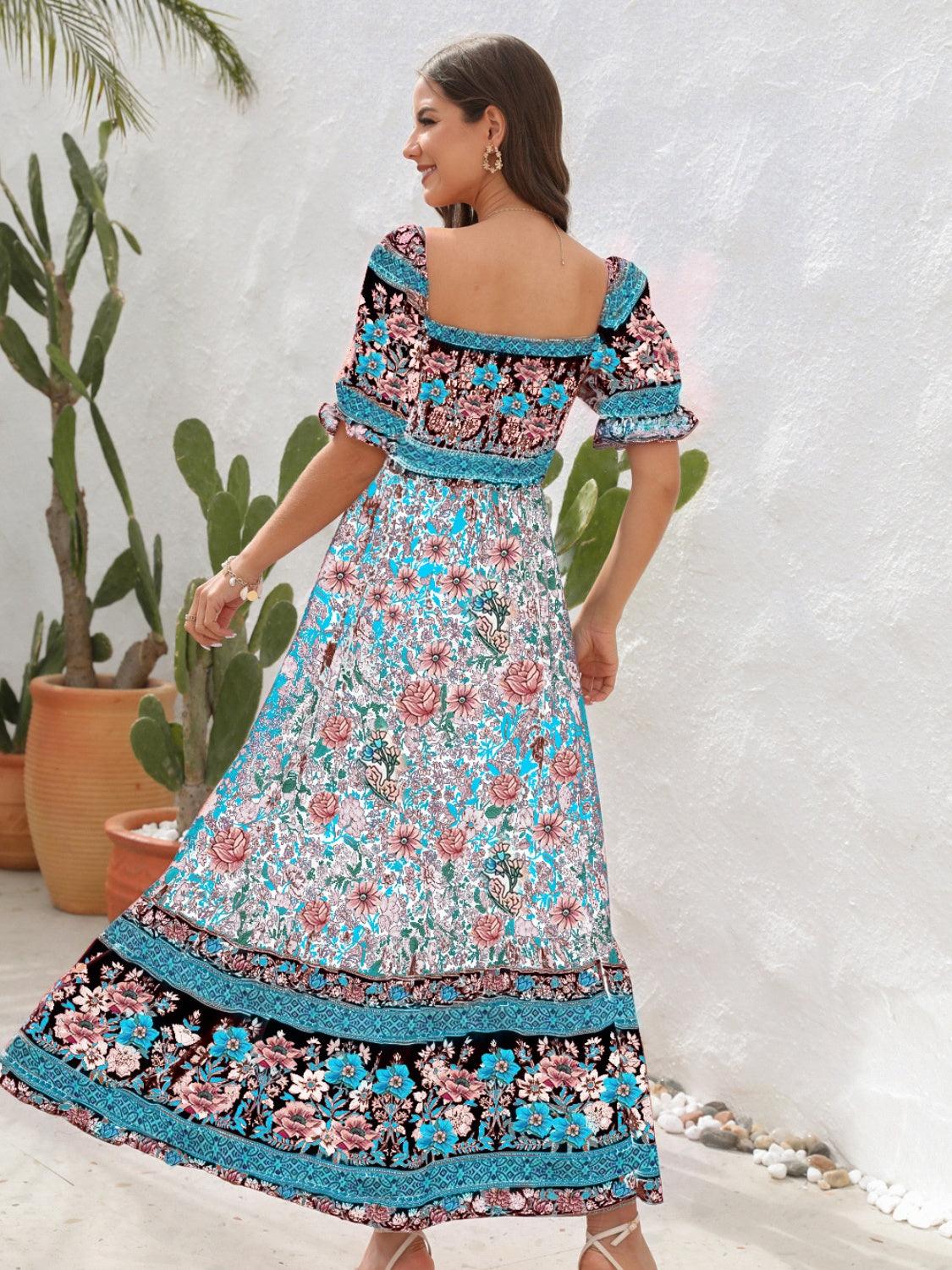 Floral Flounce Sleeve Midi Dress Carauana Store