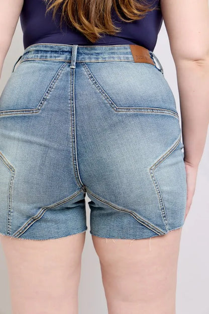 Judy Blue Full Size High Waist Star Seam Detail Denim Shorts Plus Size Carauana Store