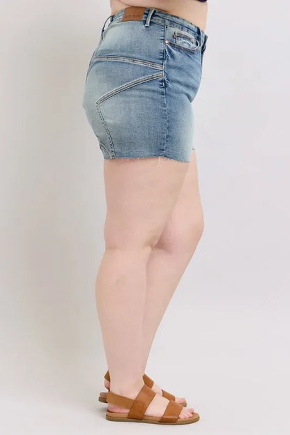 Judy Blue Full Size High Waist Star Seam Detail Denim Shorts Plus Size Carauana Store