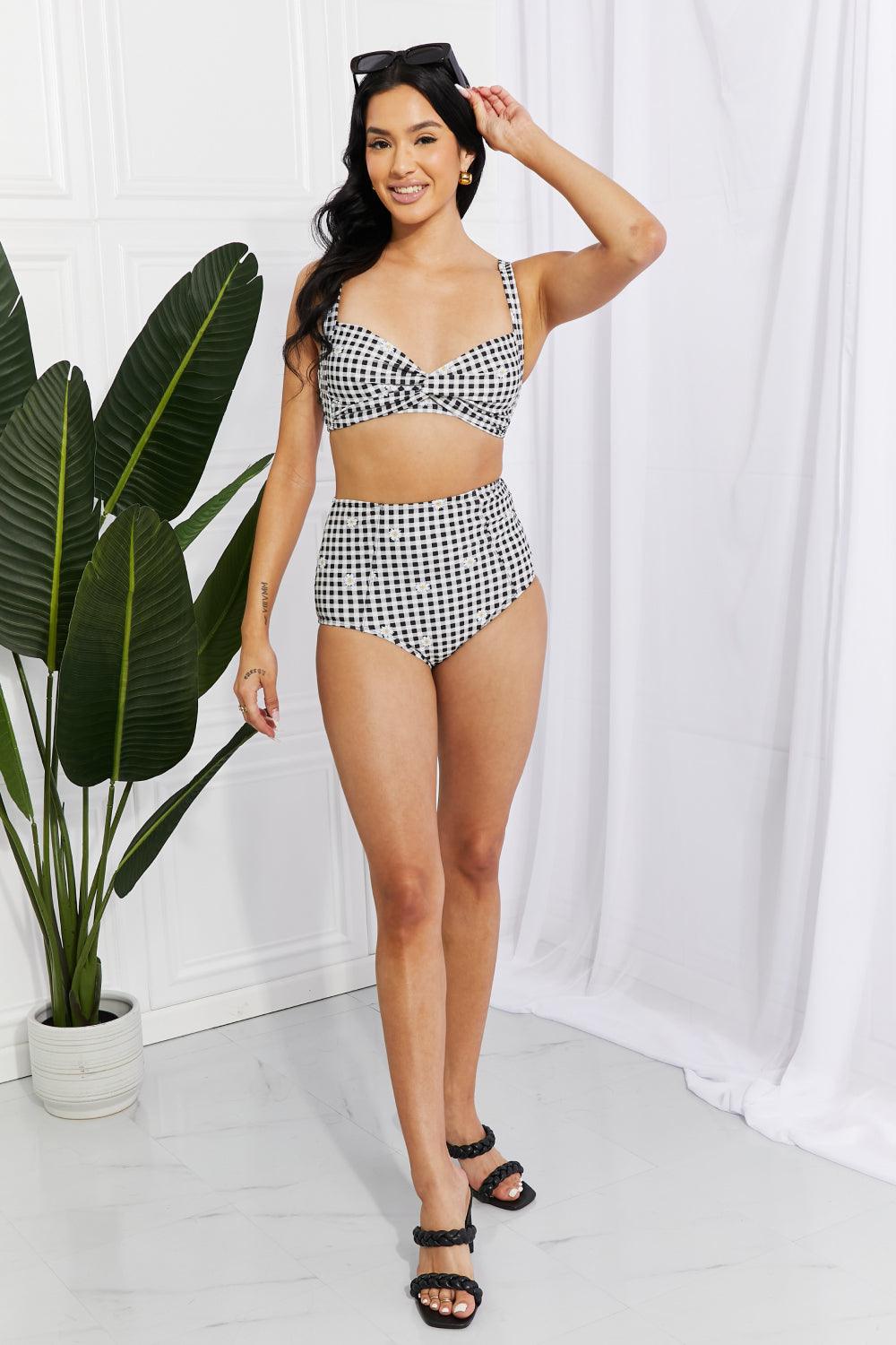 Marina West Swim Take A Dip Twist High-Rise Bikini in Black Carauana Store
