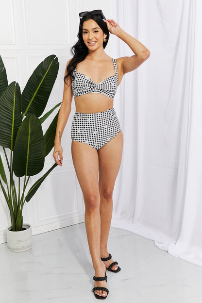 Marina West Swim Take A Dip Twist High-Rise Bikini in Black Carauana Store