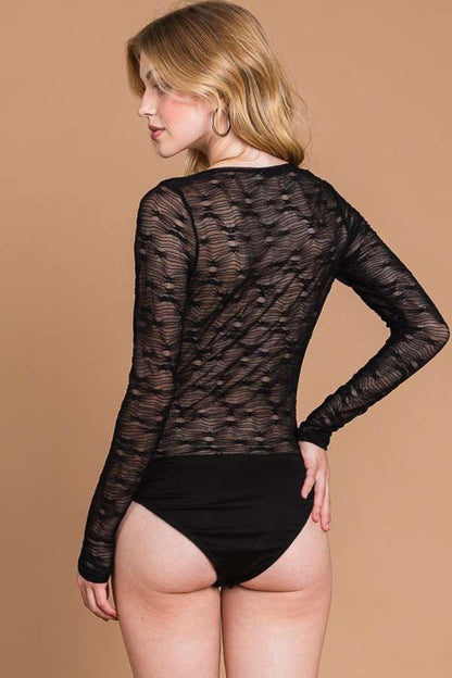 Culture Code Round Neck Mesh Perspective Bodysuit Carauana Store