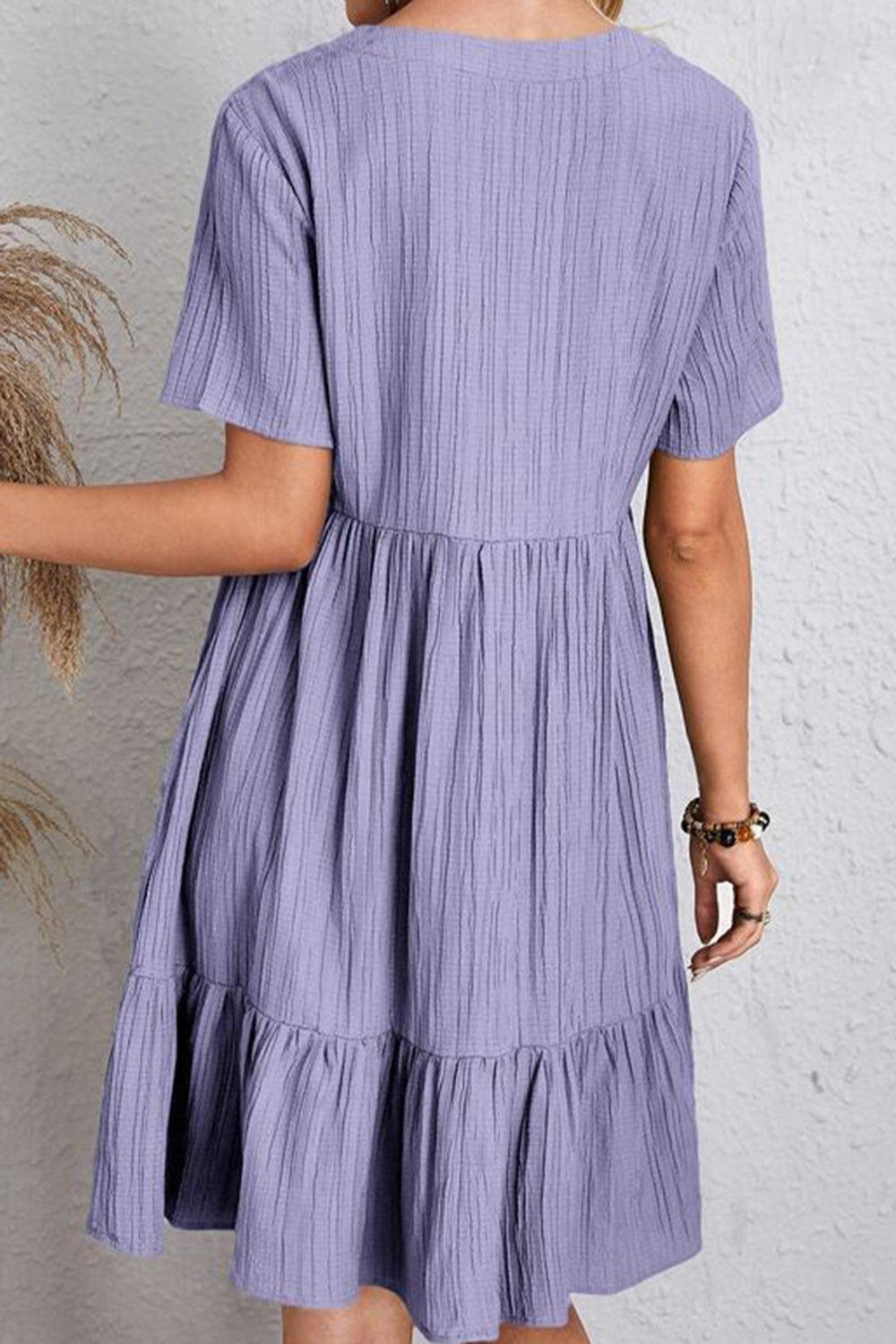 Full Size Ruched V-Neck Short Sleeve Dress Carauana Store