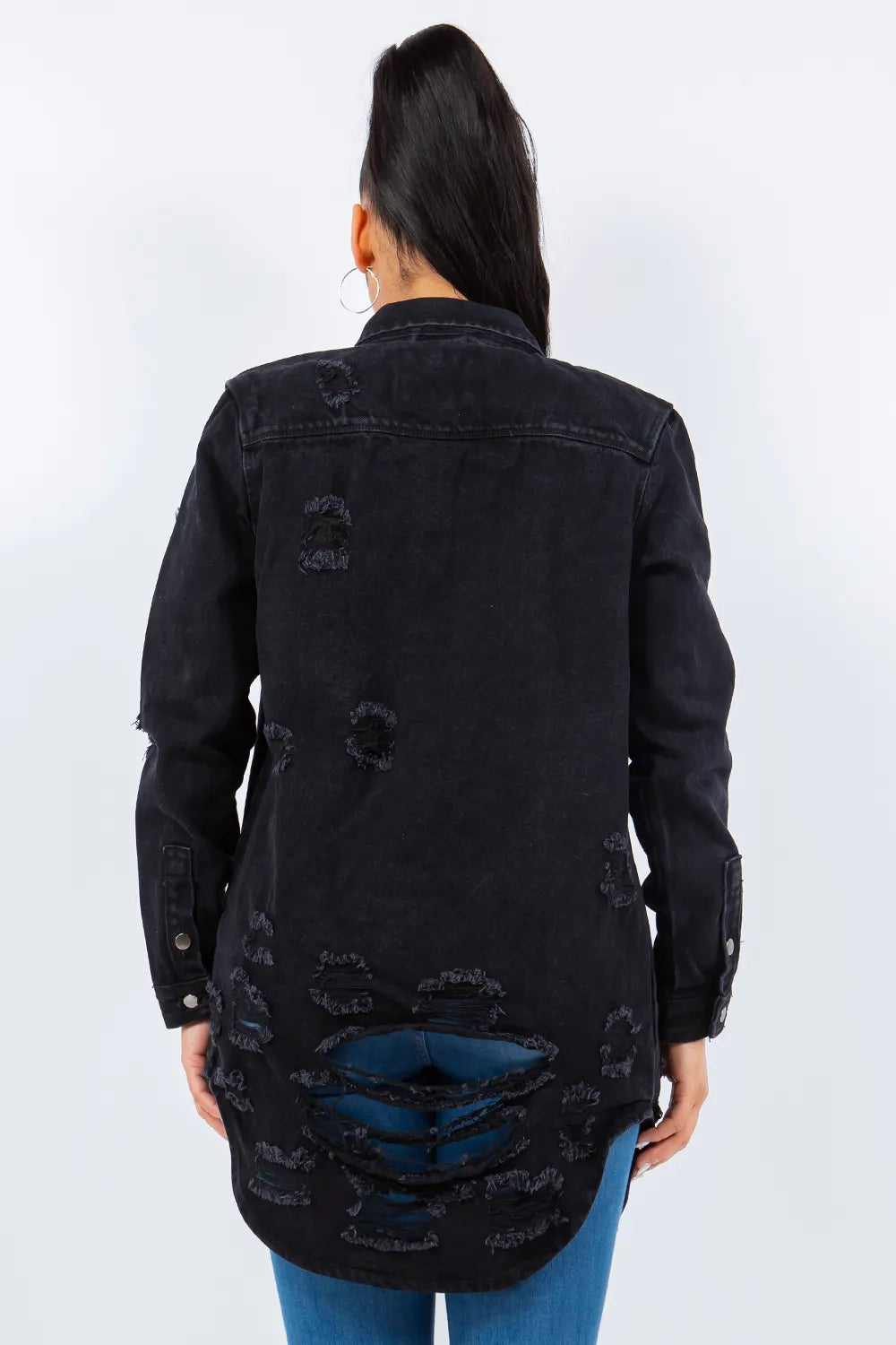 American Bazi Distressed Button Up Long Sleeve Denim Jacket Carauana Store