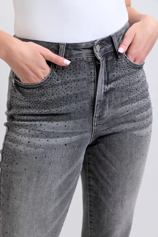 Judy Blue Full Size High Waist Rhinestone Straight Jeans Plus Size Carauana Store