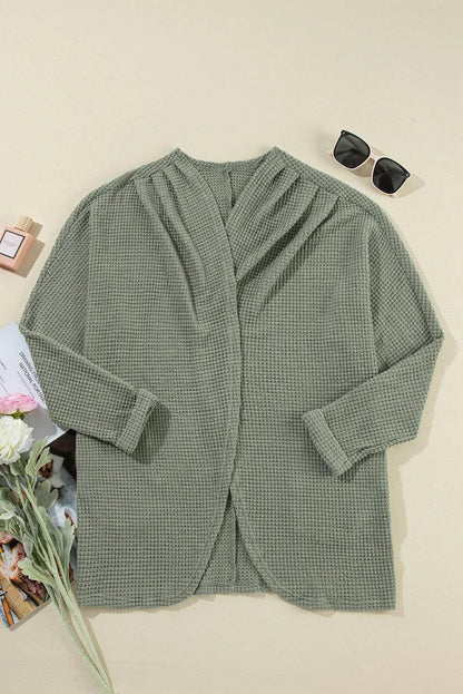 Waffle-Knit Open Front Long Sleeve Cover Up Carauana Store