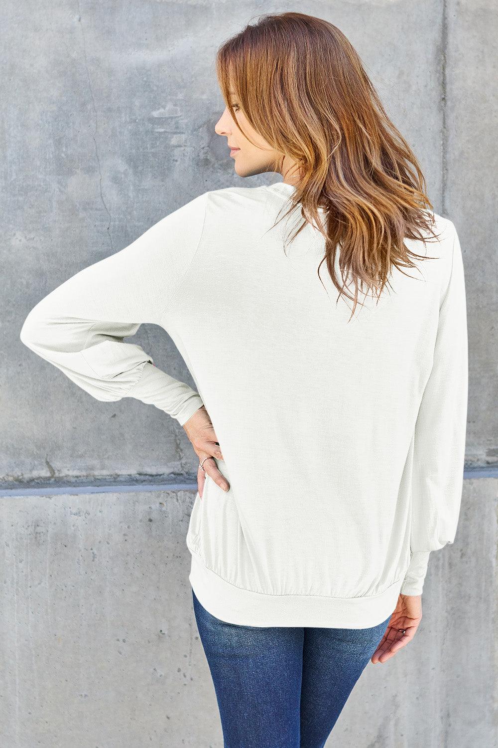 Basic Bae Full Size V-Neck Lantern Sleeve Blouse Carauana Store