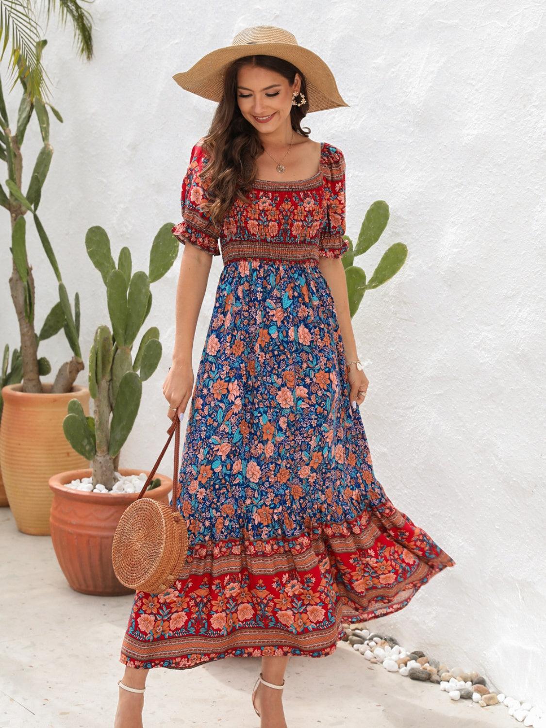 Floral Flounce Sleeve Midi Dress Carauana Store