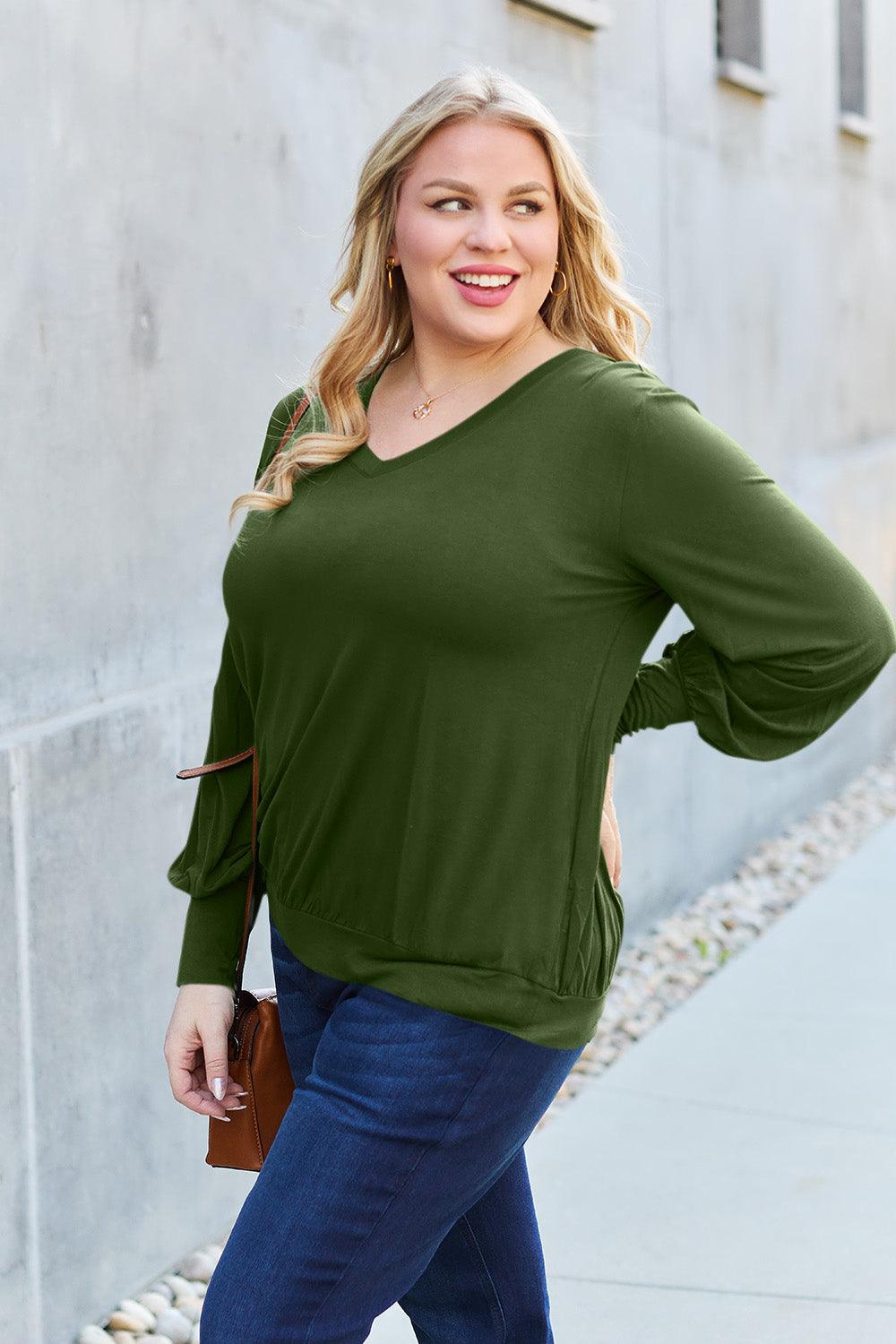 Basic Bae Full Size V-Neck Lantern Sleeve Blouse Carauana Store