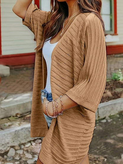 Striped Open Front Knit Cardigan Carauana Store