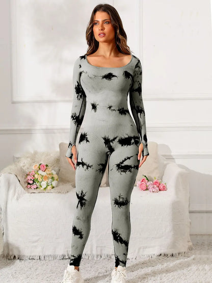 Scoop Neck Long Sleeve Active Jumpsuit Carauana Store