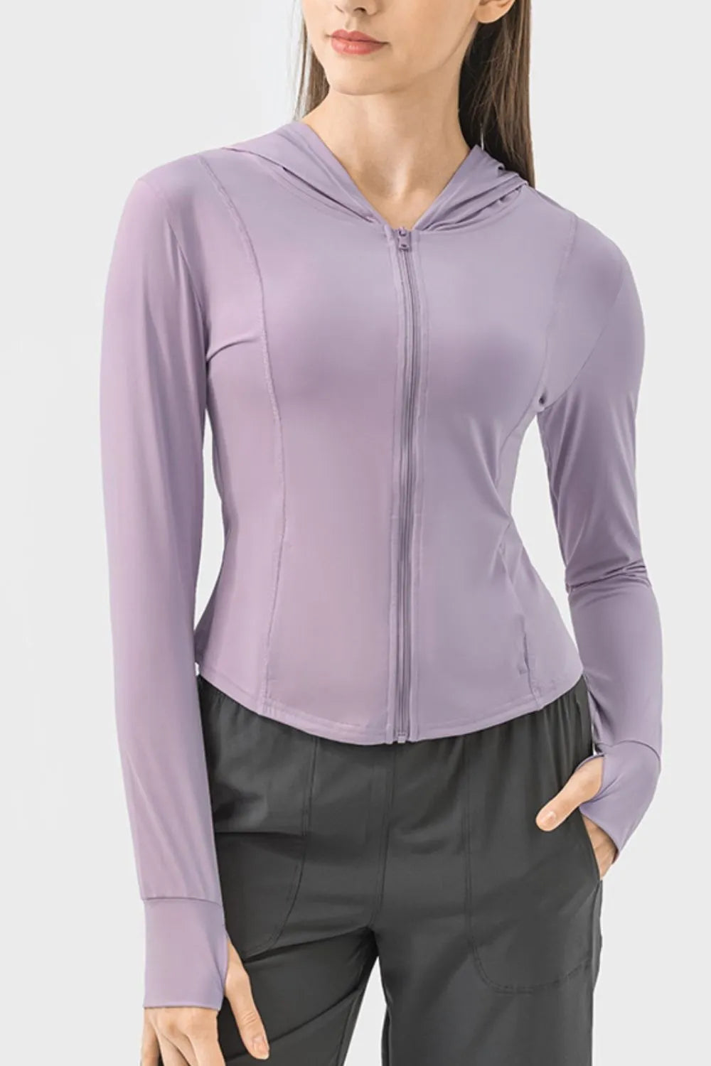 Millennia Pocketed Zip Up Hooded Long Sleeve Active Outerwear Carauana Store