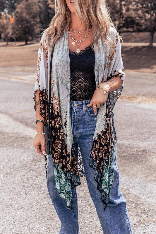 Open Front Printed Half Sleeve Cover Up Carauana Store